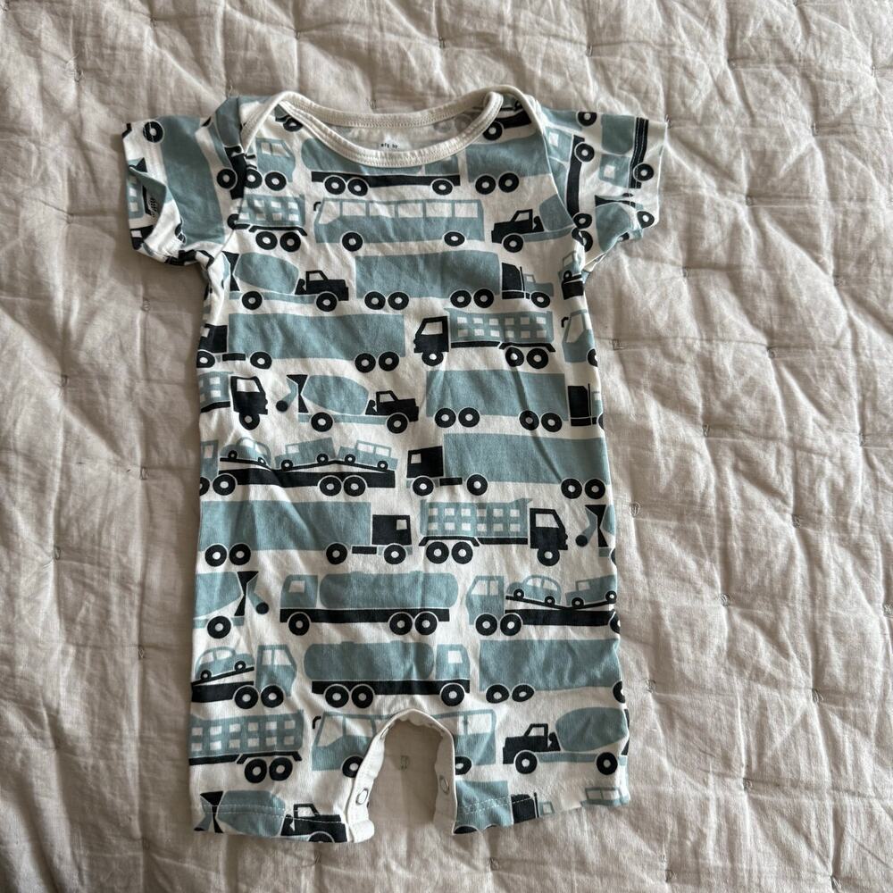 Winter Water Factory Romper 3 Months Vehicle Truck Car Print Baby Boy Blue